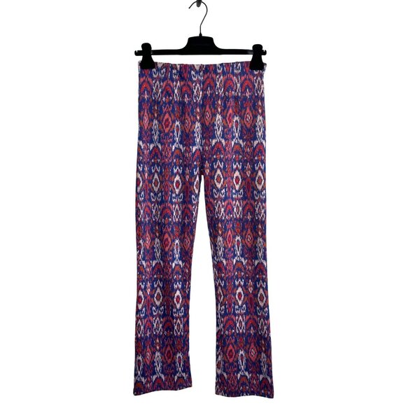 FREE PEOPLE Clean Crop Flare Pant XS 0 Ikat Tribal Print Pull On Stretch Boho - Picture 2 of 9